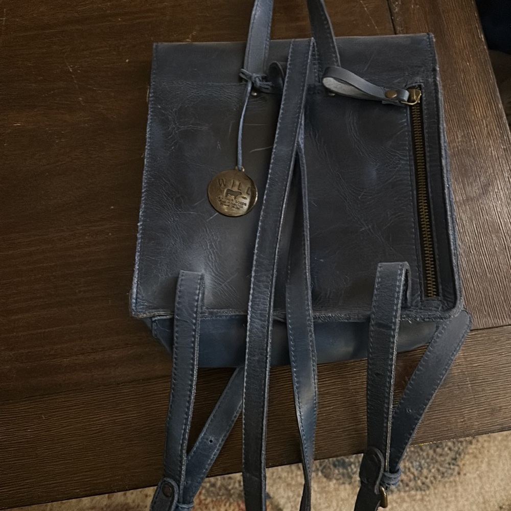 Blue leather mini backpack - Picture 4 of 4